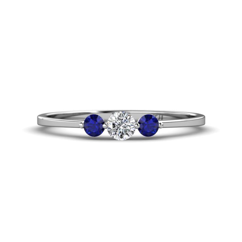 Shirley 4.00 mm Round Lab Grown Diamond and Blue Sapphire Three Stone Engagement Ring 