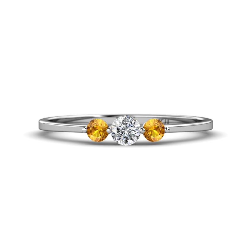 Shirley 4.00 mm Round Lab Grown Diamond and Citrine Three Stone Engagement Ring 