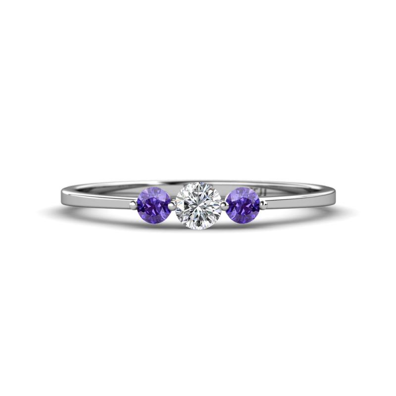 Shirley 4.00 mm Round Lab Grown Diamond and Iolite Three Stone Engagement Ring 