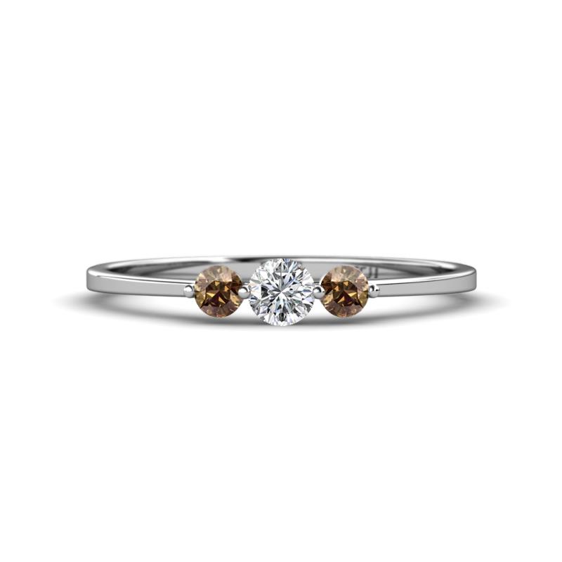 Shirley 4.00 mm Round Lab Grown Diamond and Smoky Quartz Three Stone Engagement Ring 
