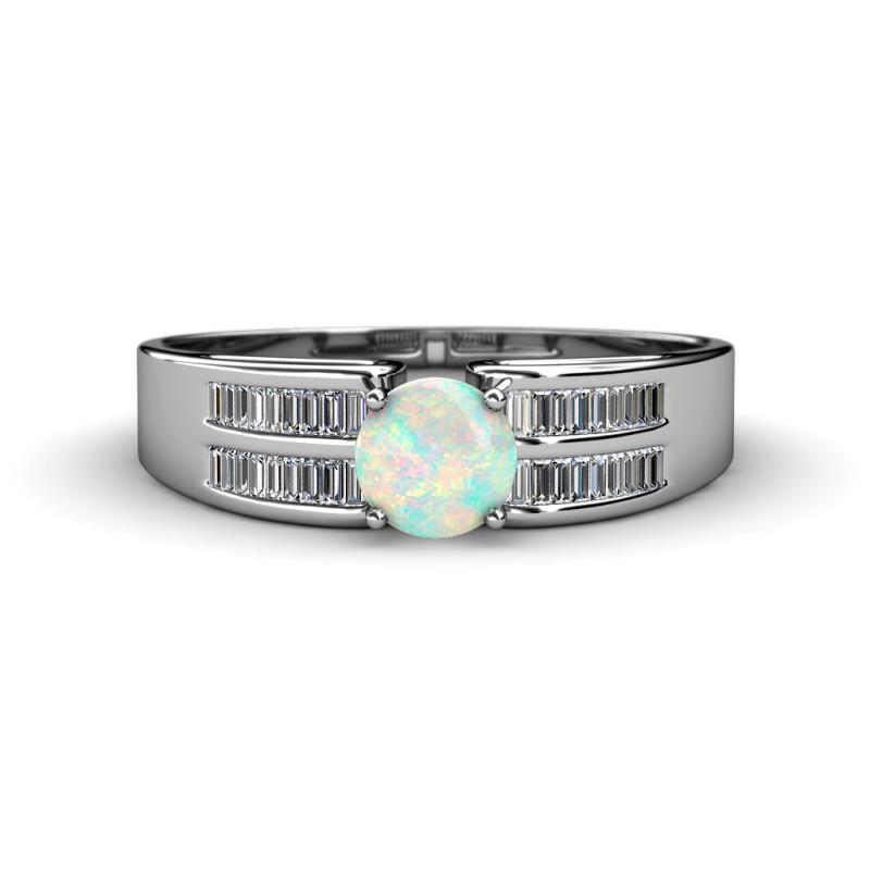 Emery Classic Round Opal and Baguette Diamond Engagement Ring 