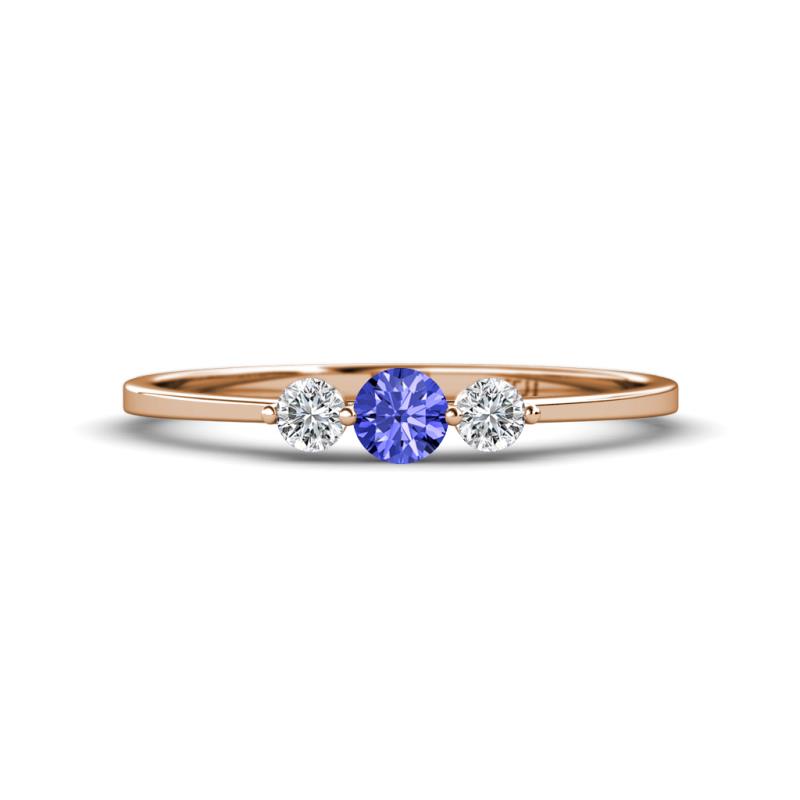 Shirley 4.00 mm Round Tanzanite and Lab Grown Diamond Three Stone Engagement Ring 