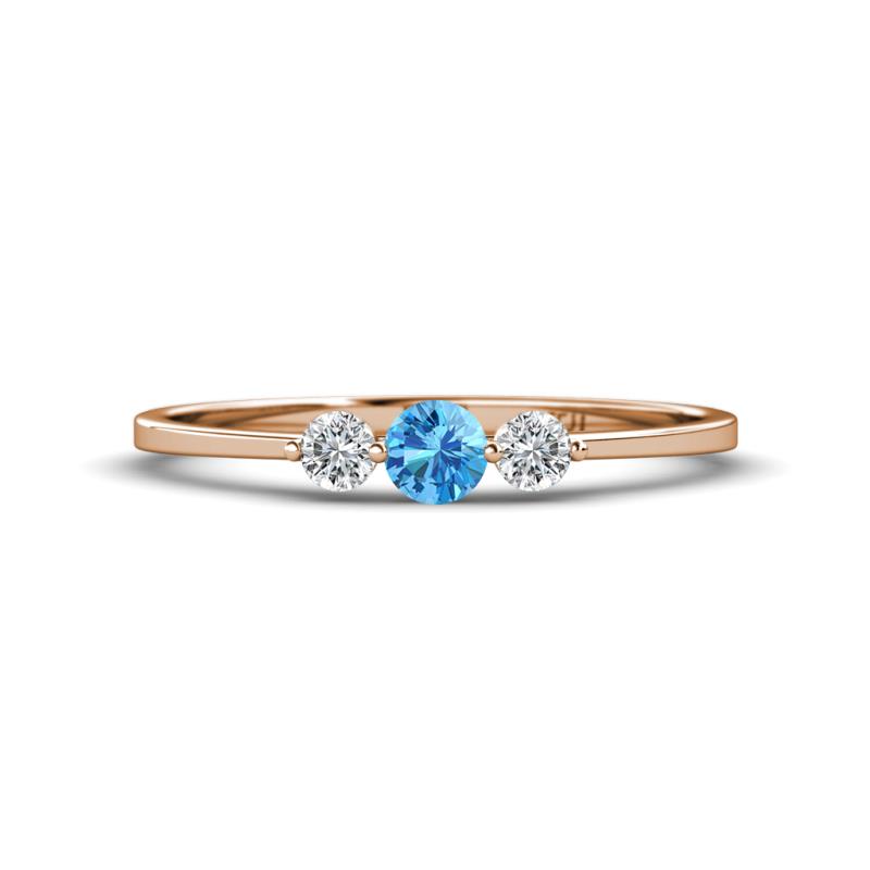 Shirley 4.00 mm Round Blue Topaz and Lab Grown Diamond Three Stone Engagement Ring 