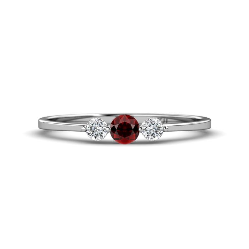 Shirley 4.00 mm Round Red Garnet and Lab Grown Diamond Three Stone Engagement Ring 