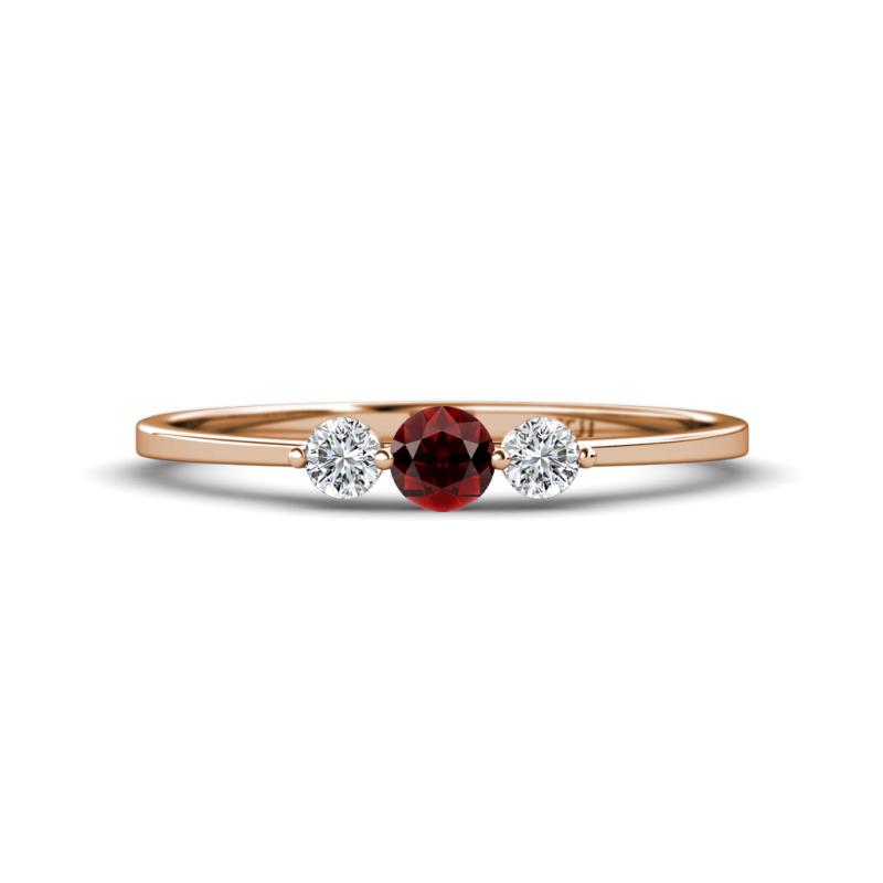 Shirley 4.00 mm Round Red Garnet and Lab Grown Diamond Three Stone Engagement Ring 