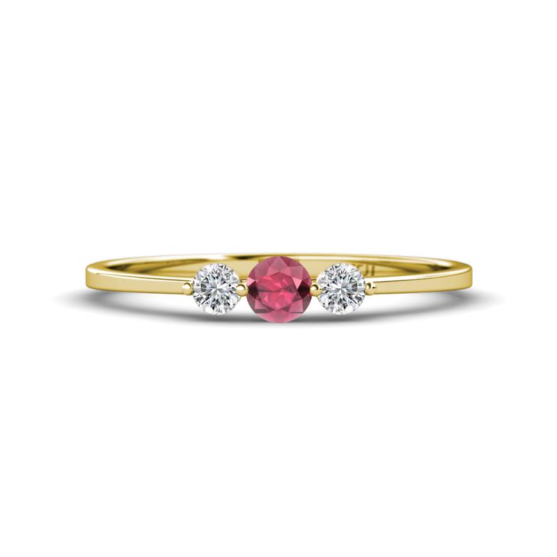 Shirley 4.00 mm Round Rhodolite Garnet and Lab Grown Diamond Three Stone Engagement Ring 