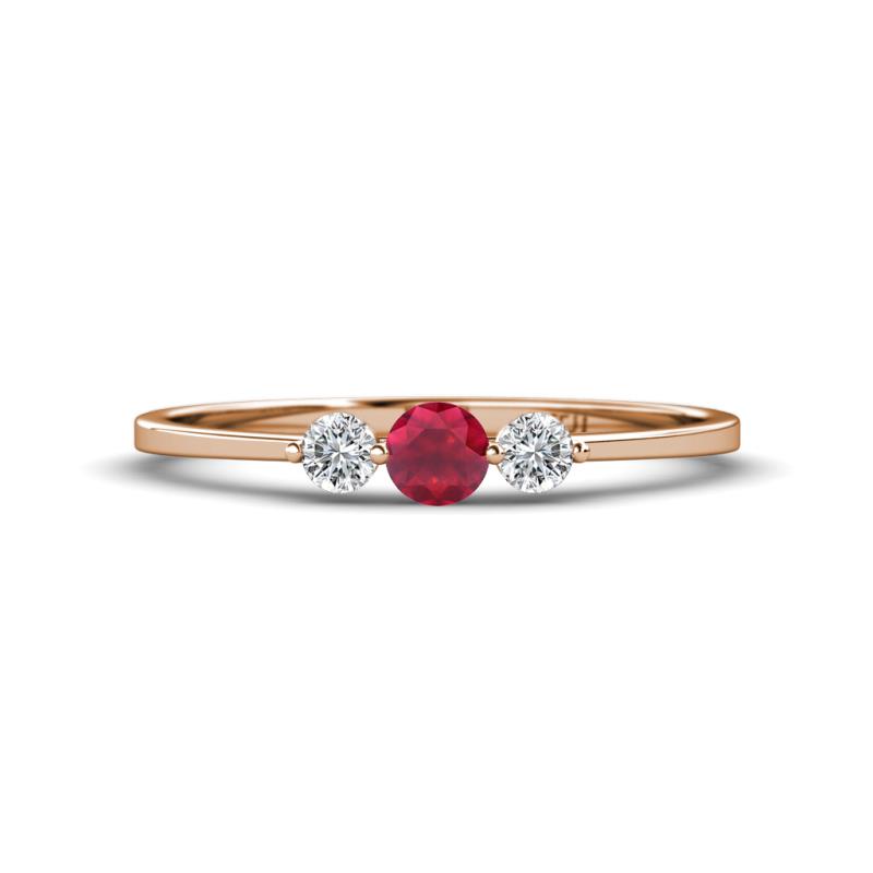 Shirley 4.00 mm Round Ruby and Lab Grown Diamond Three Stone Engagement Ring 