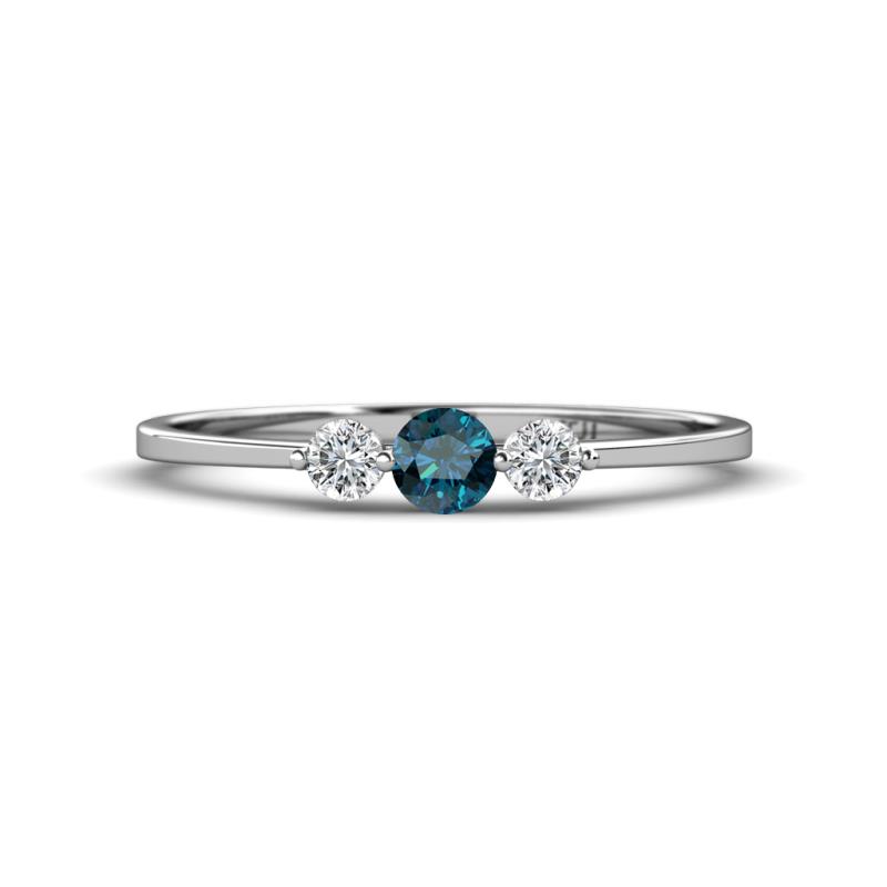Shirley 4.00 mm Round Blue Diamond and Lab Grown Diamond Three Stone Engagement Ring 