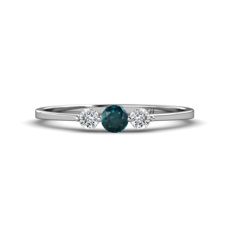 Shirley 4.00 mm Round London Blue Topaz and Lab Grown Diamond Three Stone Engagement Ring 
