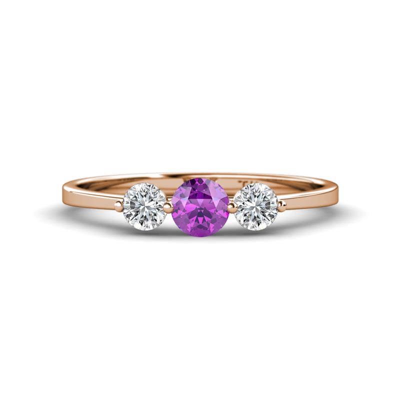 Shirley 5.00 mm Round Amethyst and Lab Grown Diamond Three Stone Engagement Ring 