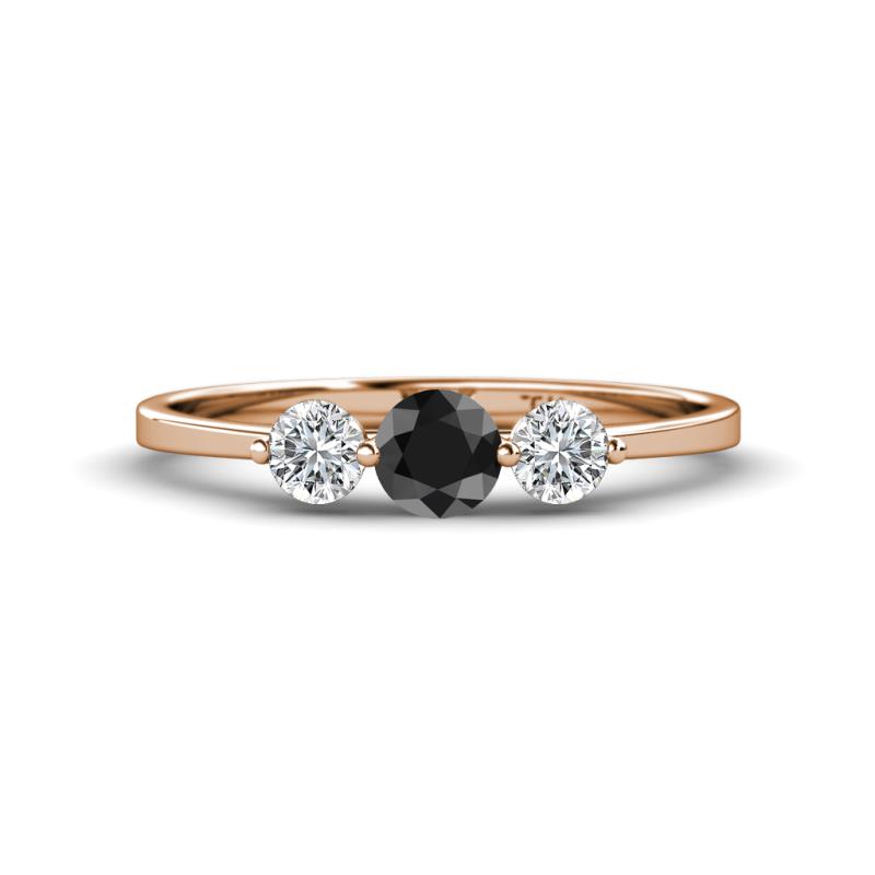 Shirley 5.00 mm Round Black Diamond and Lab Grown Diamond Three Stone Engagement Ring 