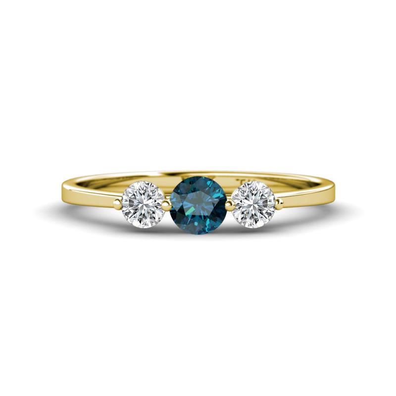 Shirley 5.00 mm Round Blue Diamond and Lab Grown Diamond Three Stone Engagement Ring 