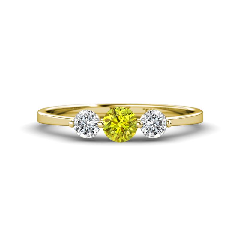 Shirley 5.00 mm Round Yellow Diamond and Lab Grown Diamond Three Stone Engagement Ring 