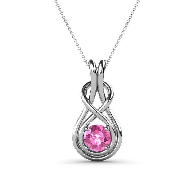 Amanda 5.00 mm Round Pink Sapphire Solitaire Infinity Love Knot Pendant Necklace 