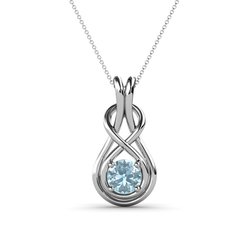 Amanda 5.00 mm Round Aquamarine Solitaire Infinity Love Knot Pendant Necklace 