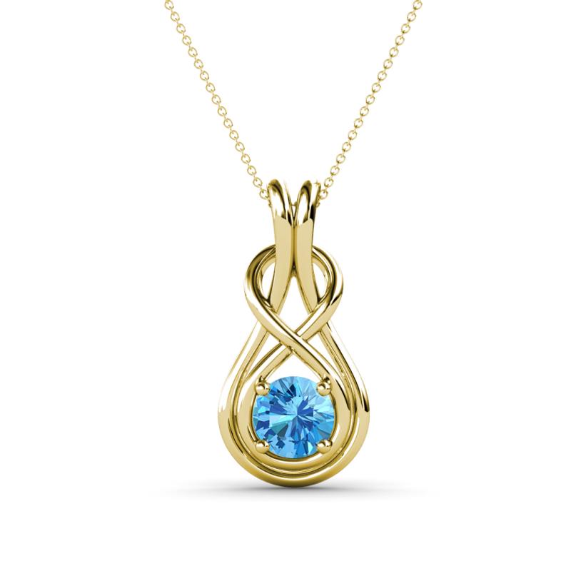 Amanda 5.00 mm Round Blue Topaz Solitaire Infinity Love Knot Pendant Necklace 