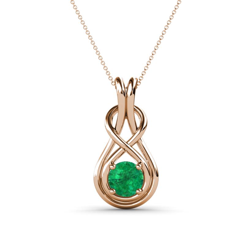 Amanda 5.00 mm Round Emerald Solitaire Infinity Love Knot Pendant Necklace 