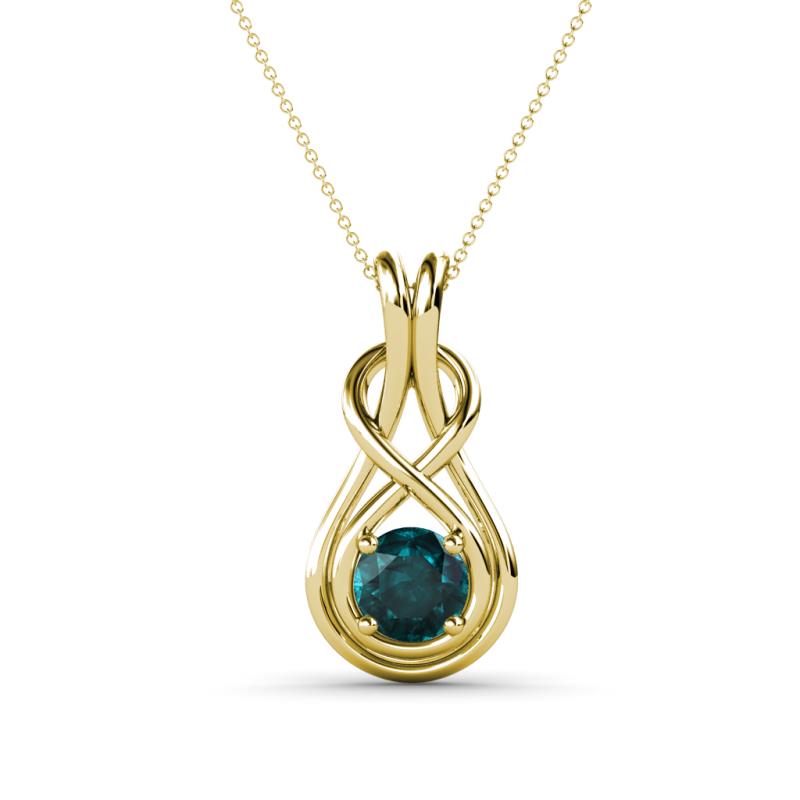 Amanda 5.00 mm Round London Blue Topaz Solitaire Infinity Love Knot Pendant Necklace 