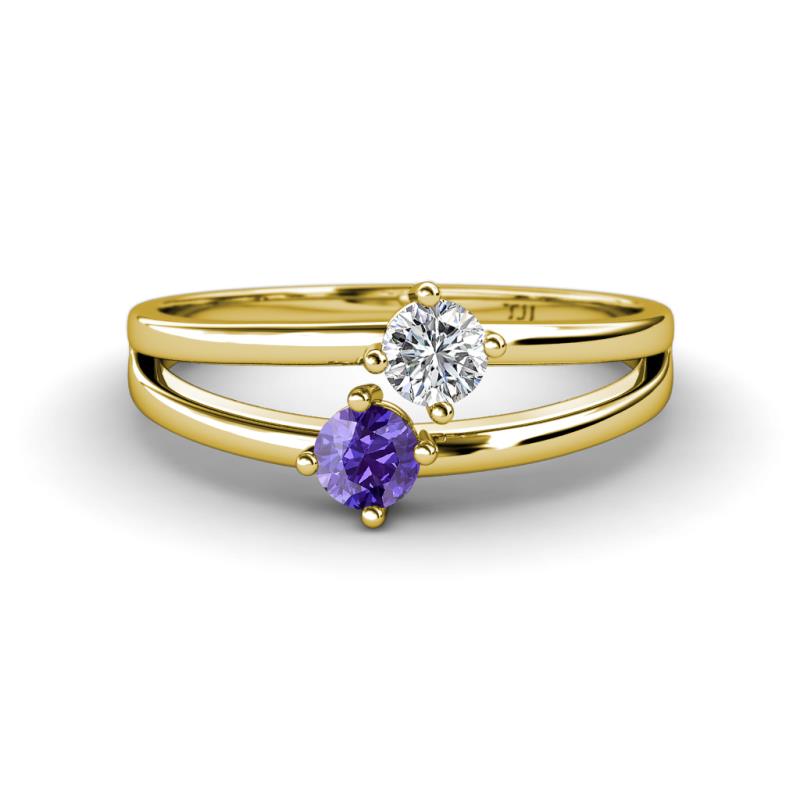 Ria 4.00 mm Round Iolite and Lab Grown Diamond Split Shank 2 Stone Engagement Ring 