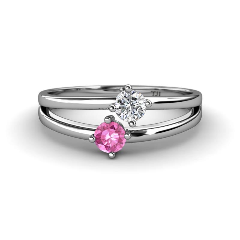 Ria 4.00 mm Round Pink Sapphire and Lab Grown Diamond Split Shank 2 Stone Engagement Ring 