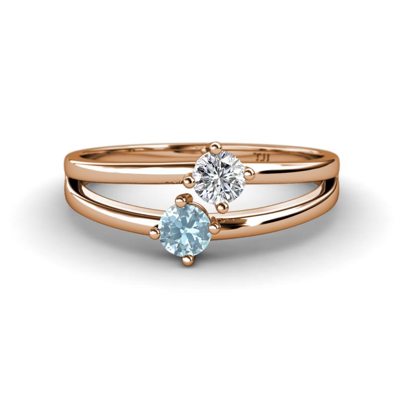 Ria 4.00 mm Round Aquamarine and Lab Grown Diamond Split Shank 2 Stone Engagement Ring 