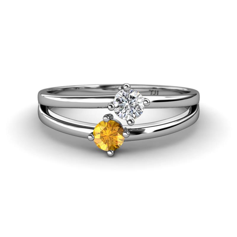 Ria 4.00 mm Round Citrine and Lab Grown Diamond Split Shank 2 Stone Engagement Ring 