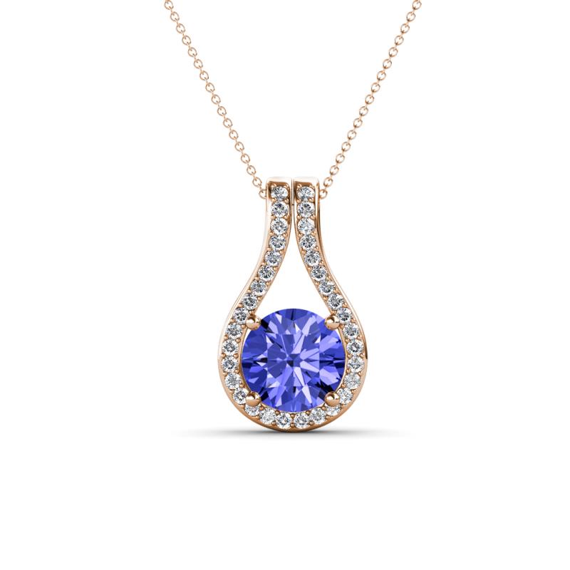 Lauren 6.50 mm Round Tanzanite and Diamond Accent Teardrop Pendant Necklace 