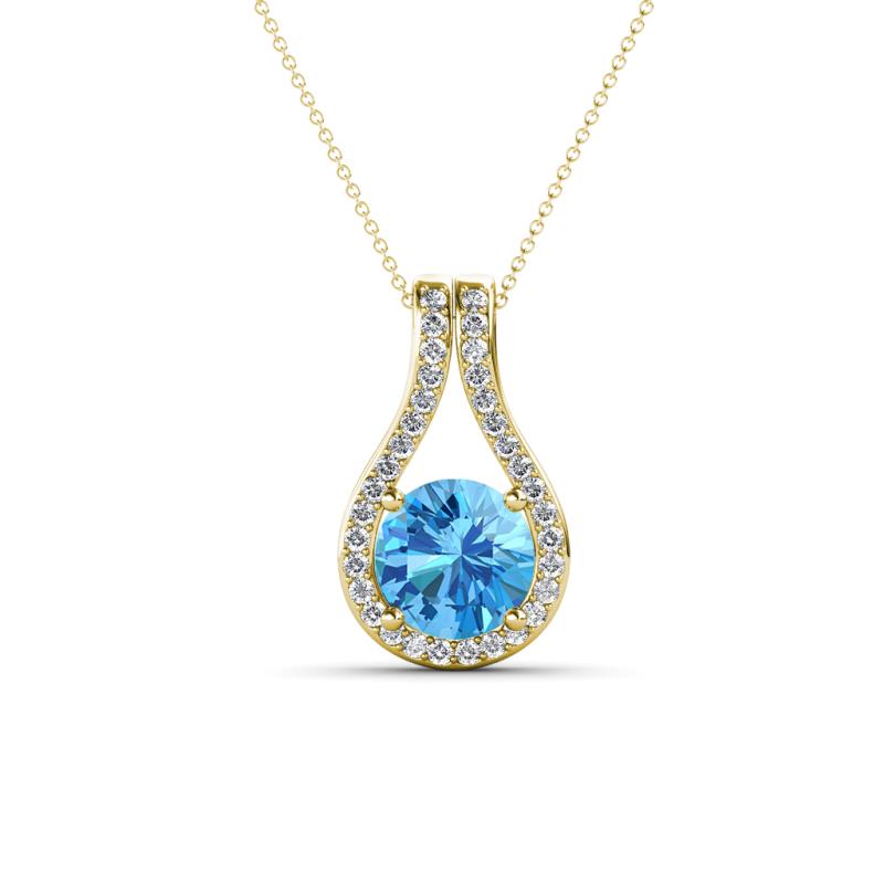 Lauren 6.50 mm Round Blue Topaz and Diamond Accent Teardrop Pendant Necklace 