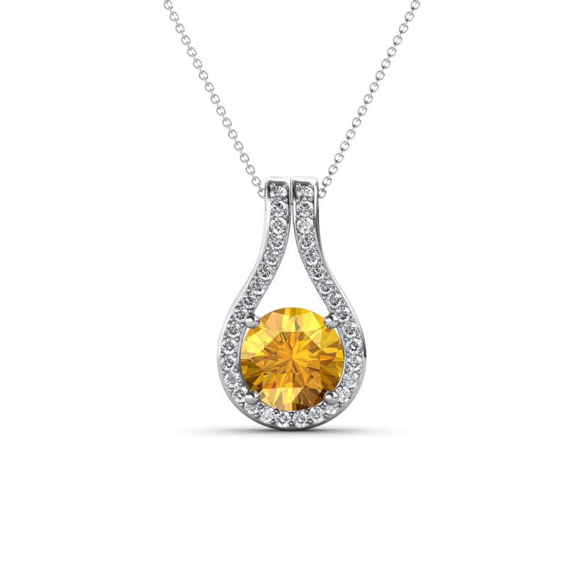 Lauren 6.50 mm Round Citrine and Diamond Accent Teardrop Pendant Necklace 