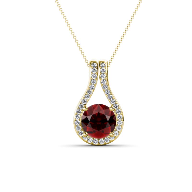 Lauren 6.50 mm Round Red Garnet and Diamond Accent Teardrop Pendant Necklace 