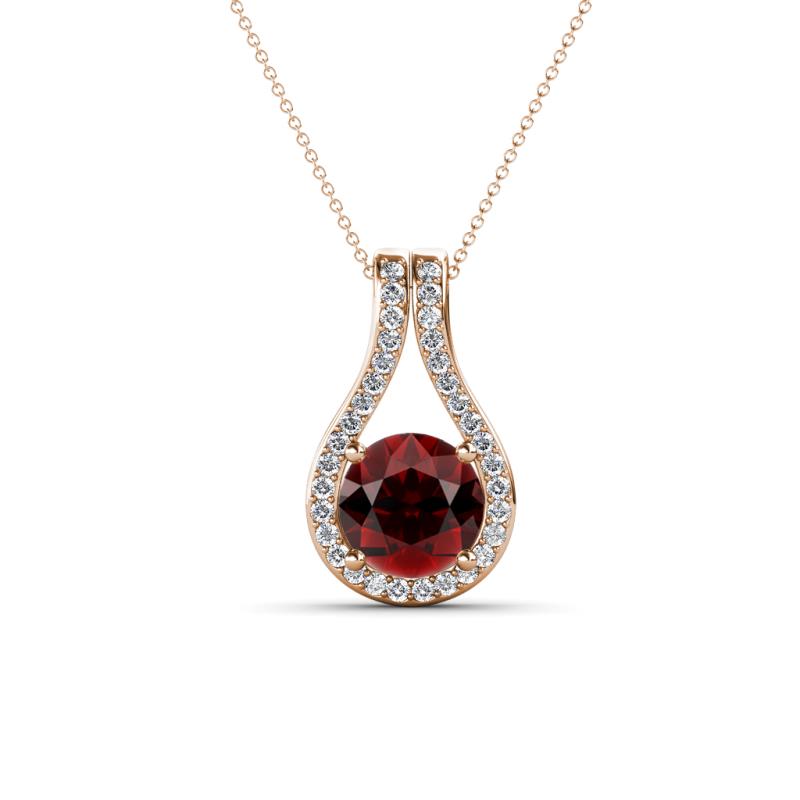 Lauren 6.50 mm Round Red Garnet and Diamond Accent Teardrop Pendant Necklace 