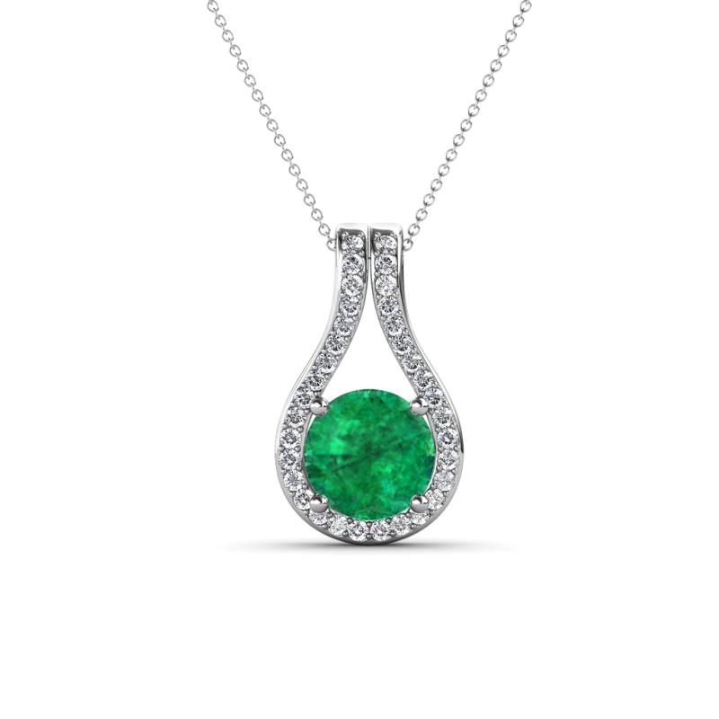 Lauren 6.00 mm Round Emerald and Diamond Accent Teardrop Pendant Necklace 