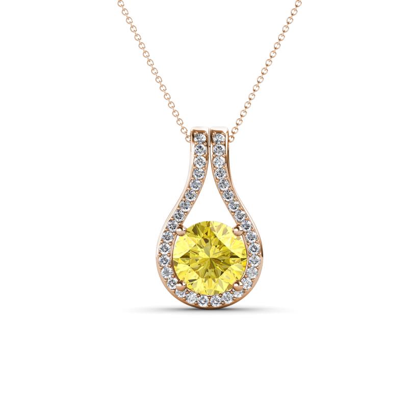 Lauren 6.00 mm Round Created Yellow Sapphire and Diamond Accent Teardrop Pendant Necklace 