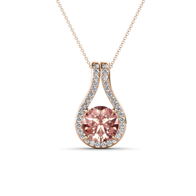 Lauren 6.50 mm Round Morganite and Diamond Accent Teardrop Pendant Necklace 
