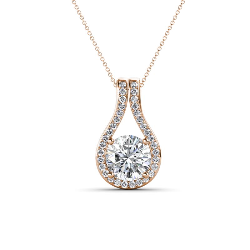 Lauren 6.50 mm Round Lab Grown Diamond and Diamond Accent Teardrop Pendant Necklace 