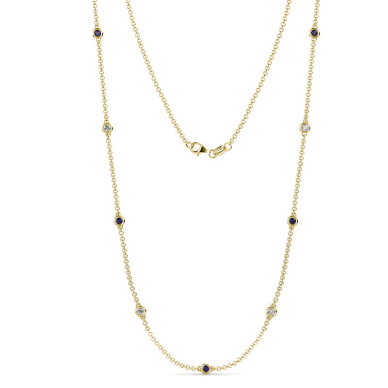 Adia (9 Stn/3mm) Blue Sapphire and Diamond on Cable Necklace 