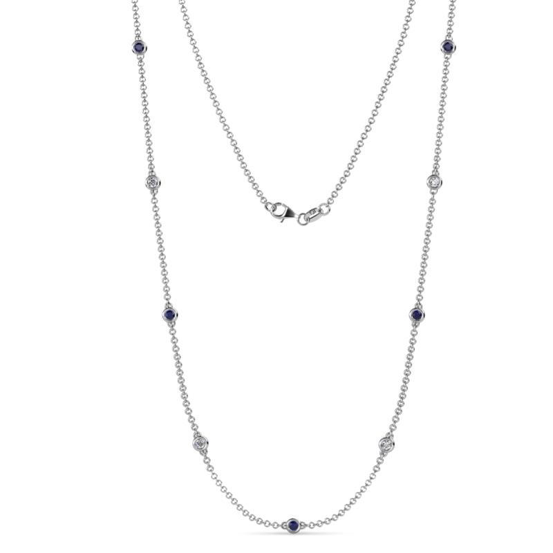 Adia (9 Stn/3mm) Blue Sapphire and Lab Grown Diamond on Cable Necklace 