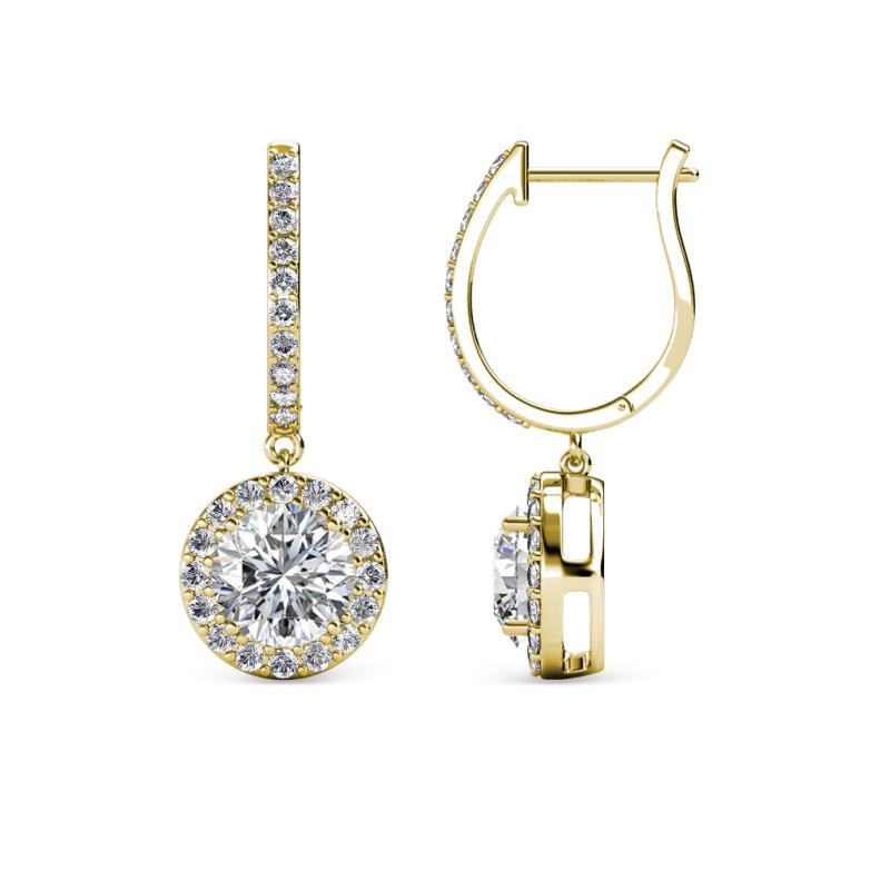 Ilona (6mm) Round Forever Brilliant Moissanite and Diamond Halo Dangling Earrings 