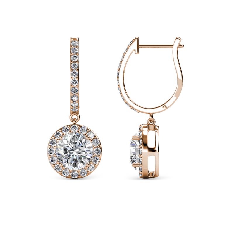 Ilona (6mm) Round Forever Brilliant Moissanite and Diamond Halo Dangling Earrings 