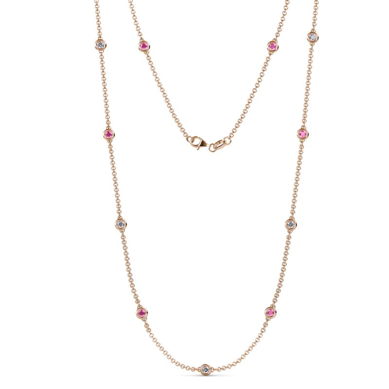 Asta (11 Stn/3.4mm) Pink Sapphire and Diamond on Cable Necklace 