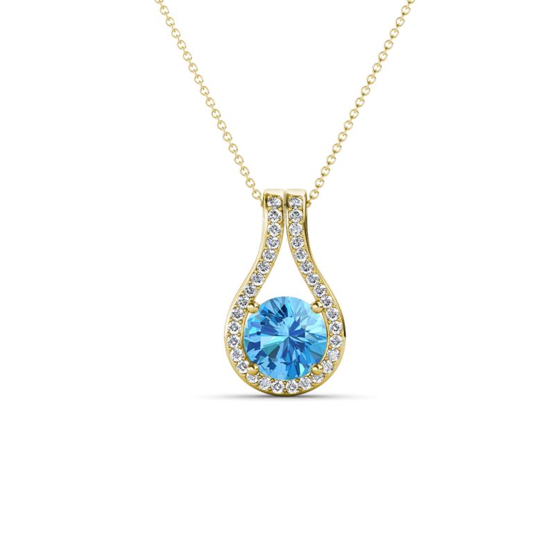Lauren 5.00 mm Round Blue Topaz and Diamond Accent Teardrop Pendant Necklace 