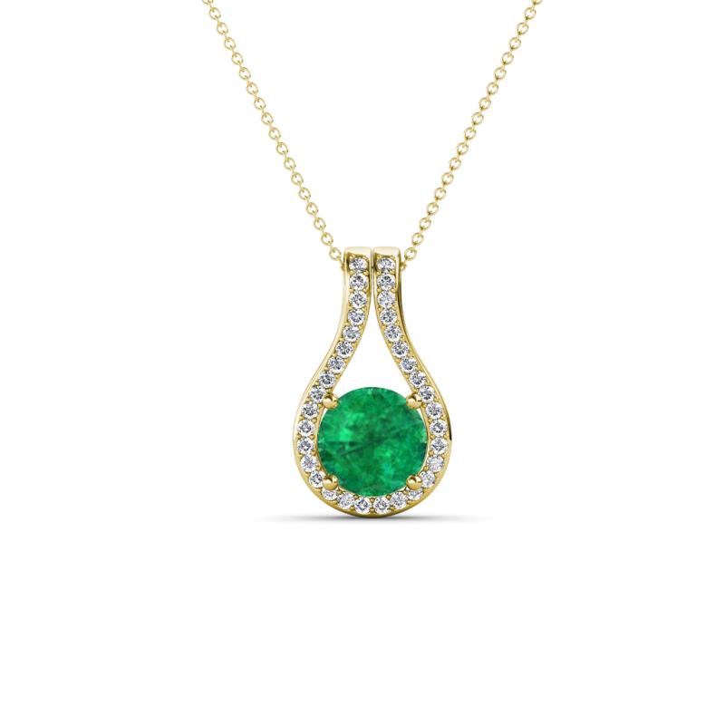 Lauren 5.00 mm Round Emerald and Diamond Accent Teardrop Pendant Necklace 