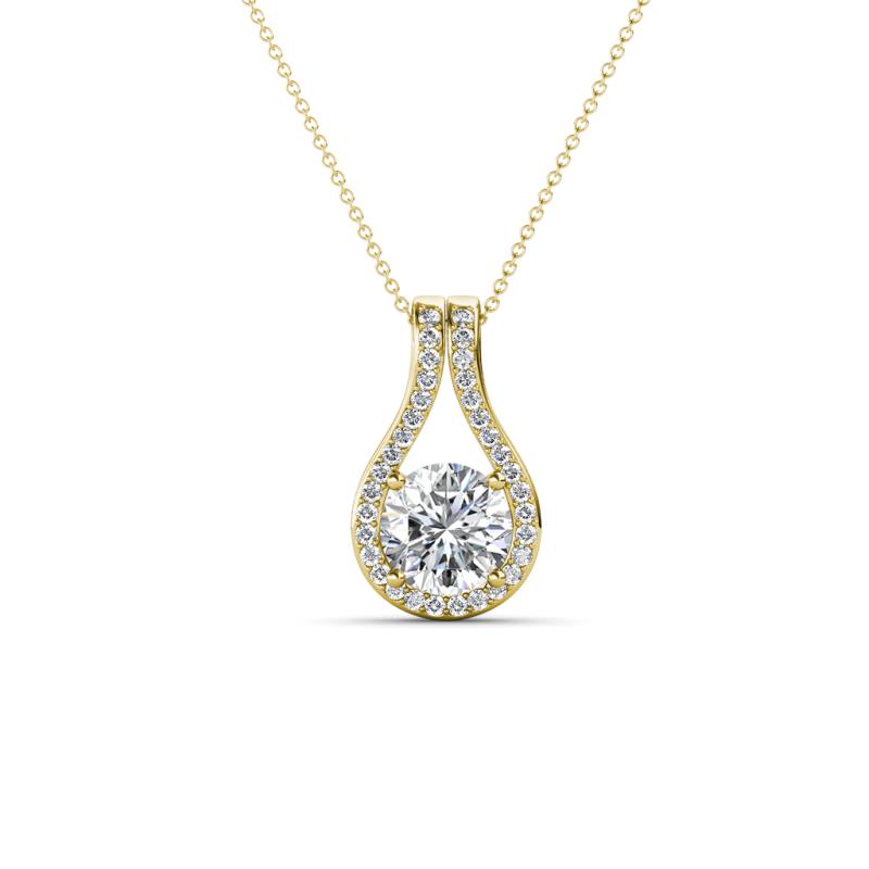 Lauren 5.00 mm Round Lab Grown Diamond and Diamond Accent Teardrop Pendant Necklace 