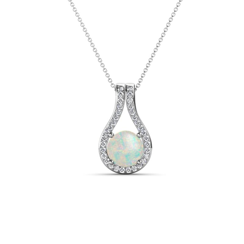 Lauren 5.00 mm Round Opal and Diamond Accent Teardrop Pendant Necklace 