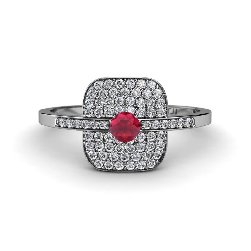 Faye Prima Round Ruby and Diamond Engagement Ring 