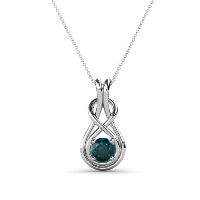Amanda 4.00 mm Round London Blue Topaz Solitaire Infinity Love Knot Pendant Necklace 