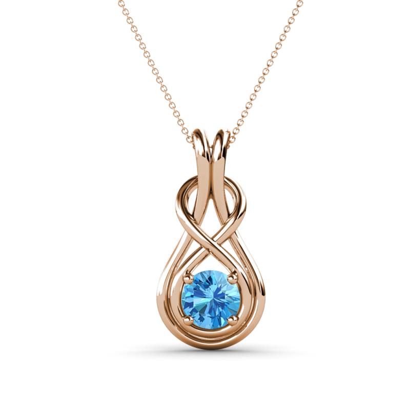 Amanda 5.00 mm Round Blue Topaz Solitaire Infinity Love Knot Pendant Necklace 