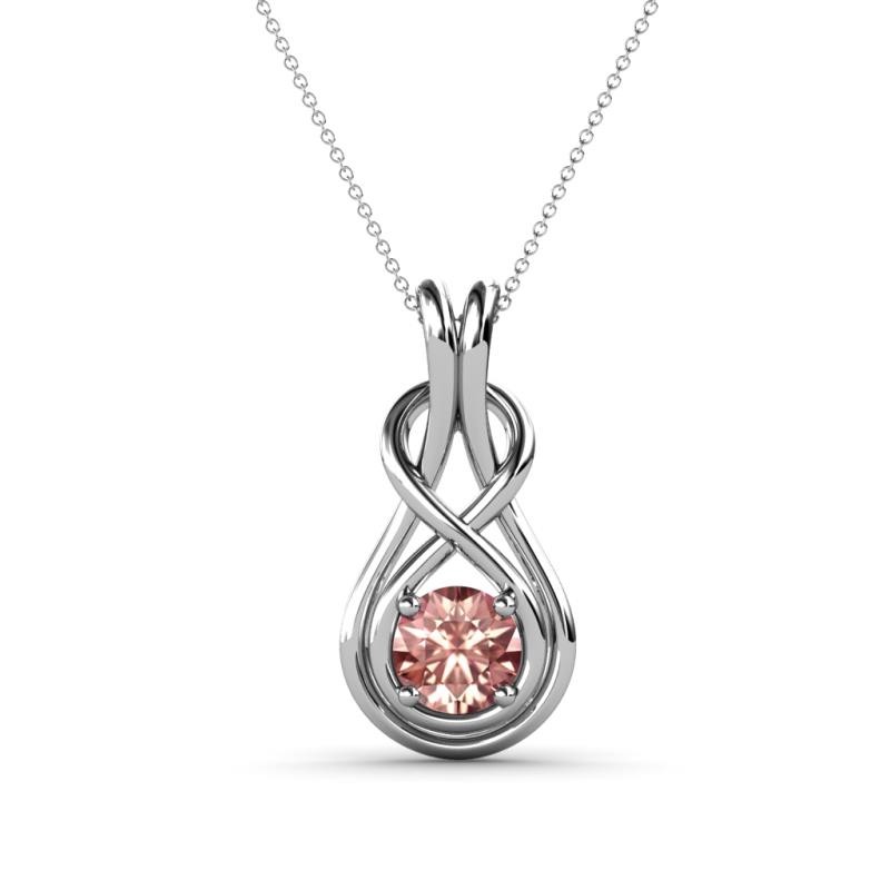 Amanda 5.00 mm Round Morganite Solitaire Infinity Love Knot Pendant Necklace 