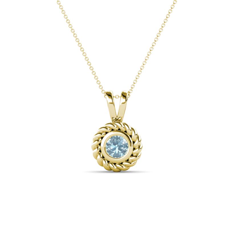 Juliya 4.00 mm Round Aquamarine Rope Edge Bezel Set Solitaire Pendant Necklace 