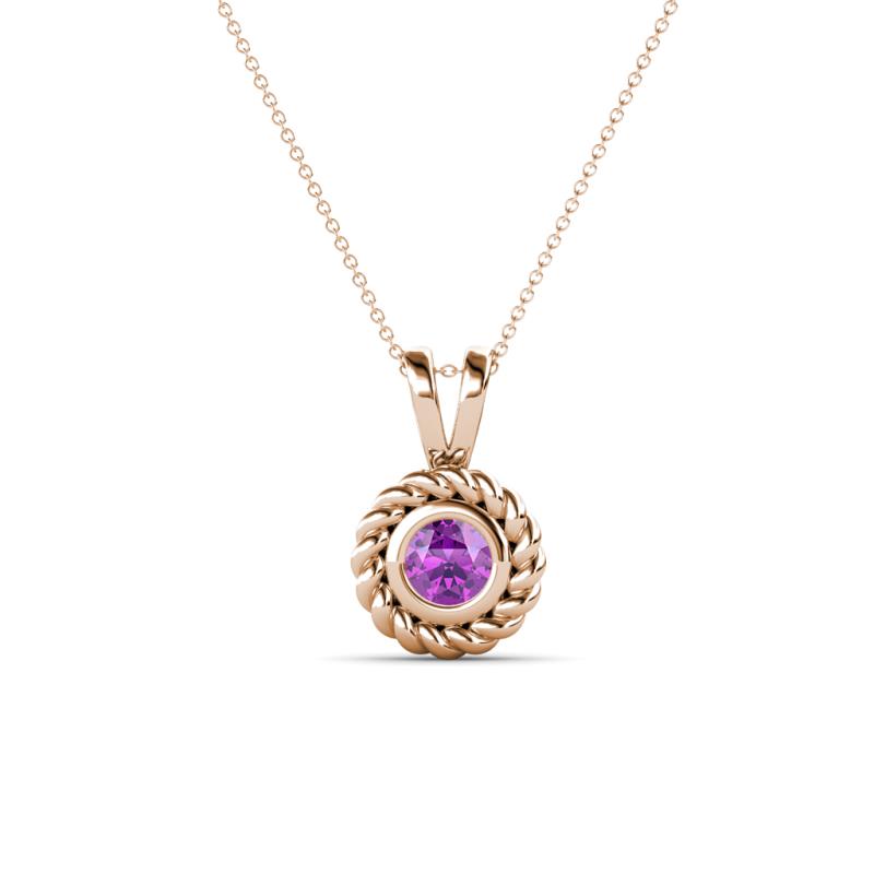 Juliya 4.00 mm Round Amethyst Rope Edge Bezel Set Solitaire Pendant Necklace 